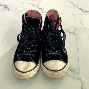 Converse Chuck Taylor Girls Velvet/Leather, Black, Lace-up, side zipper, Size 3